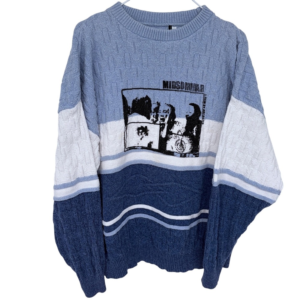 Rare Midsommar by Ari Aster Knit Crewneck Sweater 2XL Big Blue White Horror‎
